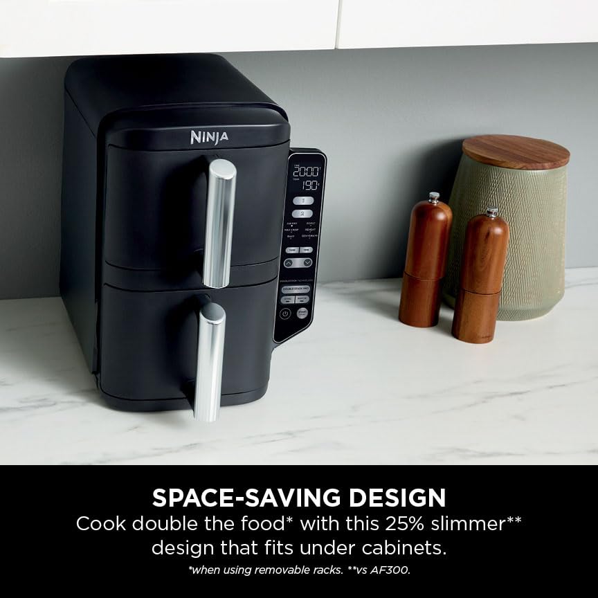 Ninja Foodi MAX Dual Zone Air Fryer, Amazon Exclusive, Tongs, 2 Drawers, 9.5L, 6-in-1, Use No Oil, Air Fry, Max Crisp, Roast, Bake, 8 Portions, Nonstick Dishwasher Safe Baskets, Copper/Black AF400UKCP