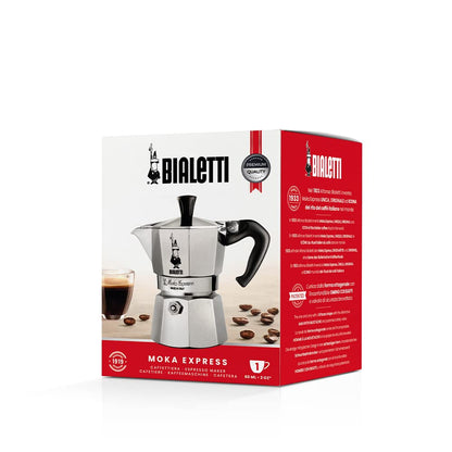 Bialetti Moka Express Aluminium Stovetop Coffee Maker, Silver, 1 Cup