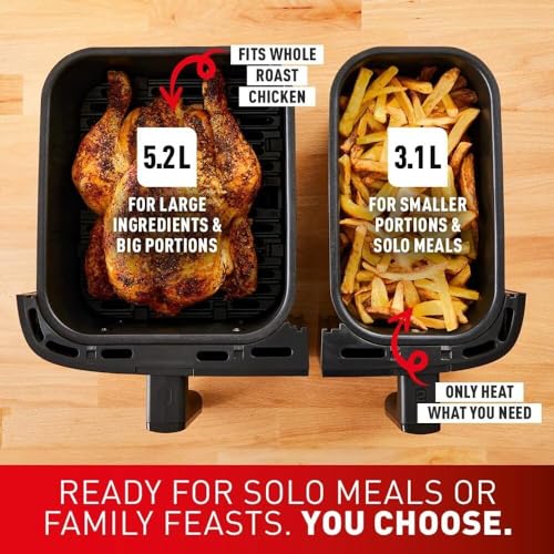 Tefal XXL Dual Easy Fry 11L Air Fryer, Dual Drawer, No Oil, Extra Crisp, Roast, Bake, Reheat, Dehydrate, 7 Pre-set Programs, Dishwasher Safe, 8+ Portions, Java-Grey, EY942BG0