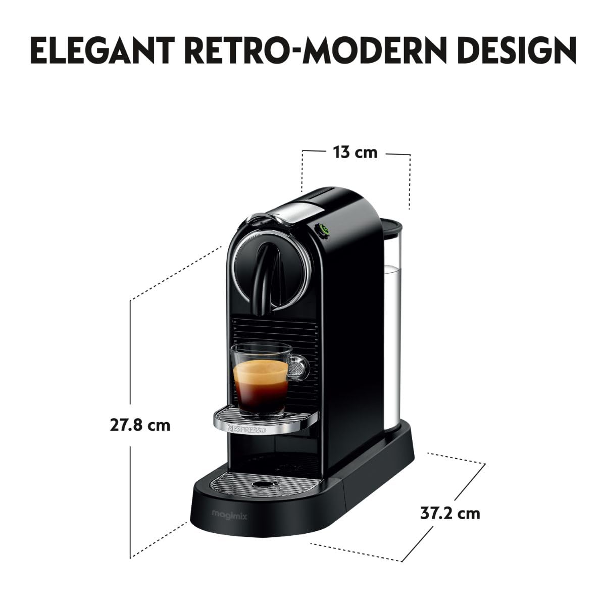 Nespresso De'Longhi CitiZ EN167.B, Capsule, Single-Serve Pod Coffee Machine, Compact Design, 19 Bar Pressure, 2 Cup Sizes, Welcome Set Included, Black, 1260 W