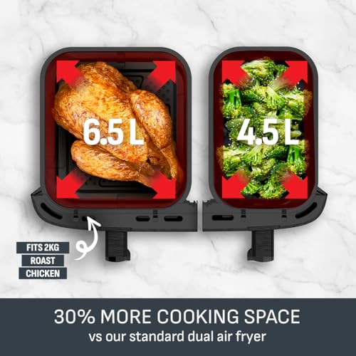 Tefal Easy Fry Dual Zone Digital Air Fryer, 2 Drawers, 8.3L, 8in1, Air Fry, Extra Crisp, Roast, Bake, Reheat, Dehydrate, 6 Portions, Non-Stick, Dishwasher Safe Baskets, Black & Metal EY901840