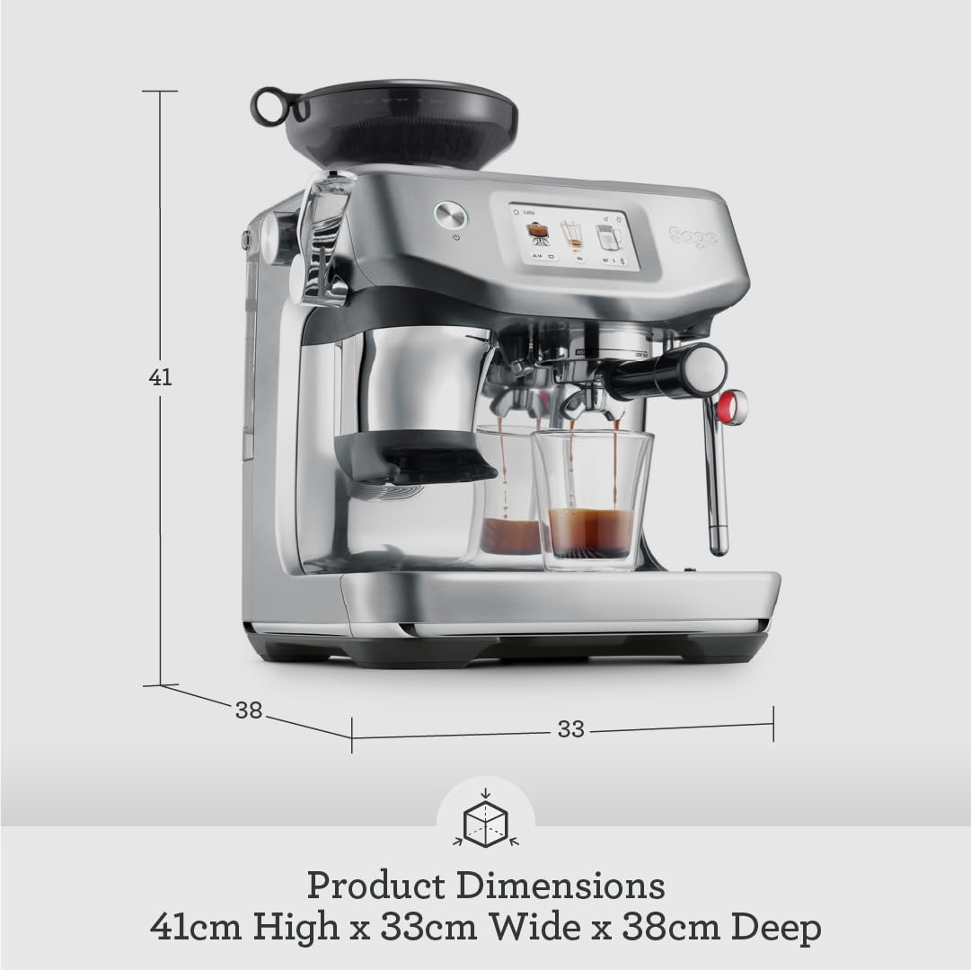 Sage - The Barista Touch Impress - Bean to Cup Coffee Machine with Grinder and Milk Frother, Cappuchino, Latte, Espresso Maker, Easy to Use, 8 Presets, With Milk Jug, 1700 W, Brushed Stainless Steel