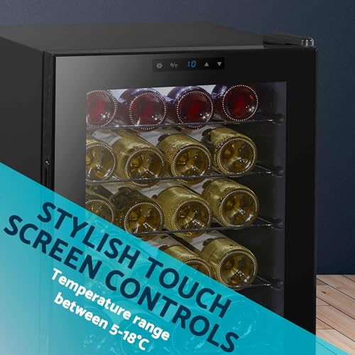 Baridi 28 Bottle Wine Cooler Fridge with Digital Touch Screen Controls & LED Light, Black - DH10