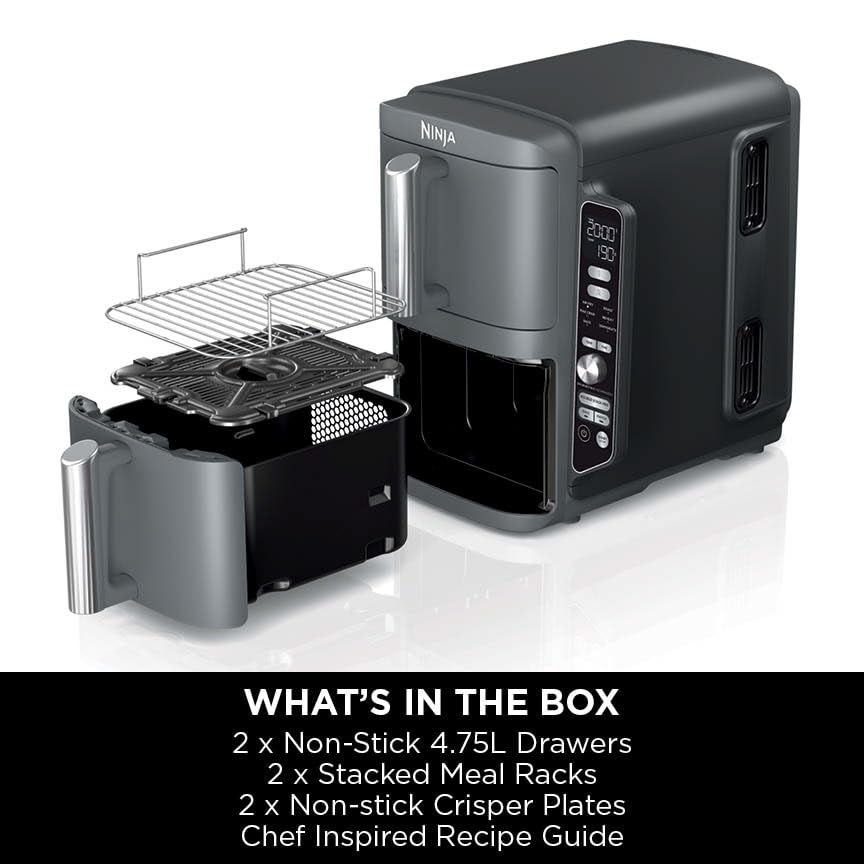 Ninja Foodi MAX Dual Zone Air Fryer, Amazon Exclusive, Tongs, 2 Drawers, 9.5L, 6-in-1, Use No Oil, Air Fry, Max Crisp, Roast, Bake, 8 Portions, Nonstick Dishwasher Safe Baskets, Copper/Black AF400UKCP