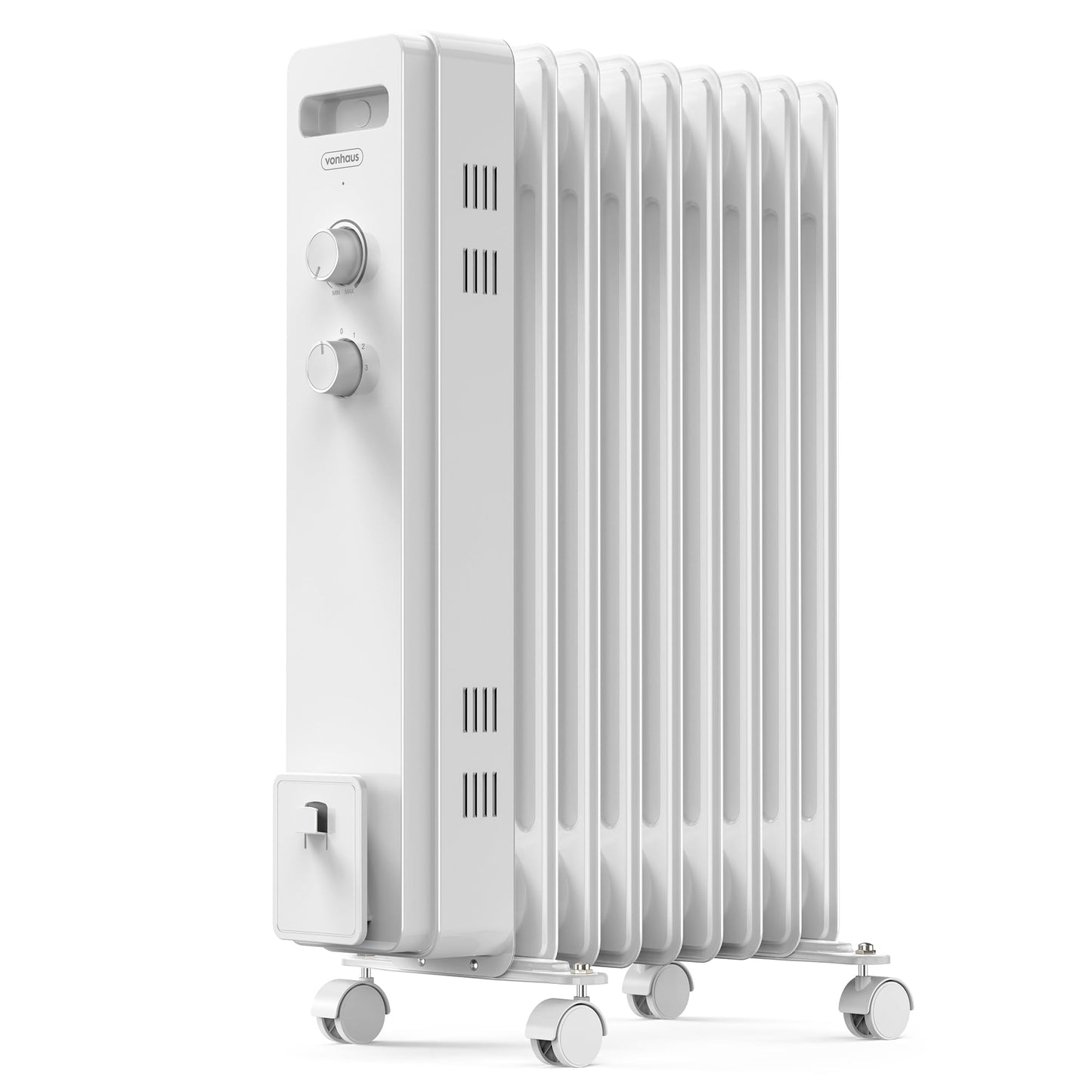 VonHaus Oil Filled Radiator 9 Fin – Oil Heater Portable Electric Free Standing 2000W for Home, Office, Any Room – Adjustable Thermostat, 3 Heat Settings, 4x Wheels, 1.5m Power Cable – 2 Year Warranty