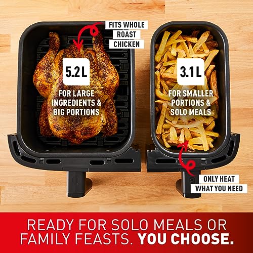 Tefal XXL Dual Easy Fry 11L Air Fryer, Dual Drawer, No Oil, Extra Crisp, Roast, Bake, Reheat, Dehydrate, 7 Pre-set Programs, Dishwasher Safe, 8+ Portions, Java-Grey, EY942BG0