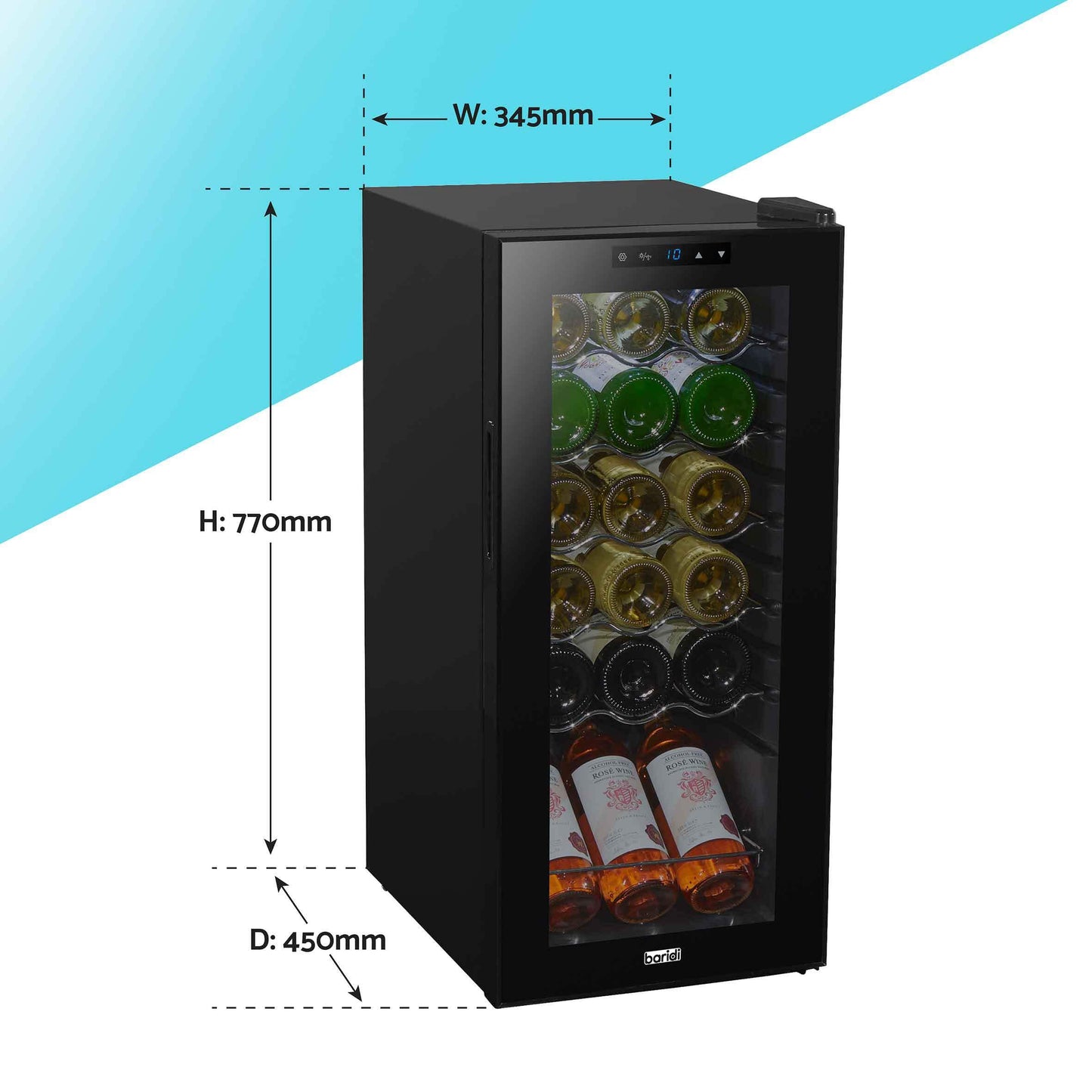 Baridi Black 12 Bottle Wine Fridge Cooler, Super Quiet 25dB, Touch Control, LED - DH73