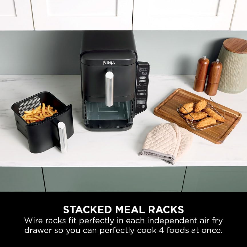 Ninja Foodi MAX Dual Zone Air Fryer, Amazon Exclusive, Tongs, 2 Drawers, 9.5L, 6-in-1, Use No Oil, Air Fry, Max Crisp, Roast, Bake, 8 Portions, Nonstick Dishwasher Safe Baskets, Copper/Black AF400UKCP