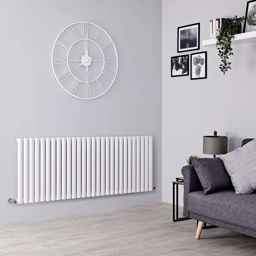 Milano Aruba White Horizontal Single Oval Panel Radiator - 400mm x 1652mm