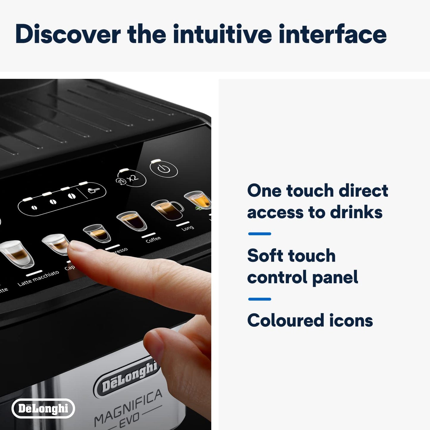 De'Longhi Magnifica Evo, Bean to Cup Coffee and Cappuccino Maker, 1450 watts, 250g bean container, 1.8L water container, ECAM292.81.B, Plastic, Black