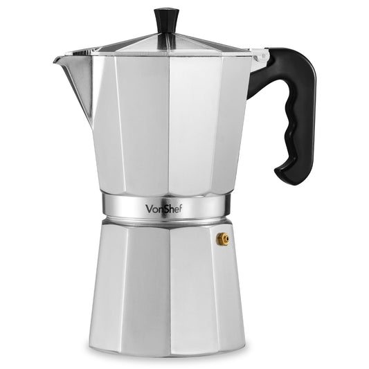 VonShef Stovetop Coffee Maker, 9 Cup Aluminium Italian Espresso Maker, 450ml Gas & Electric Stove Top Moka Pot with Replacement Gasket & Filter