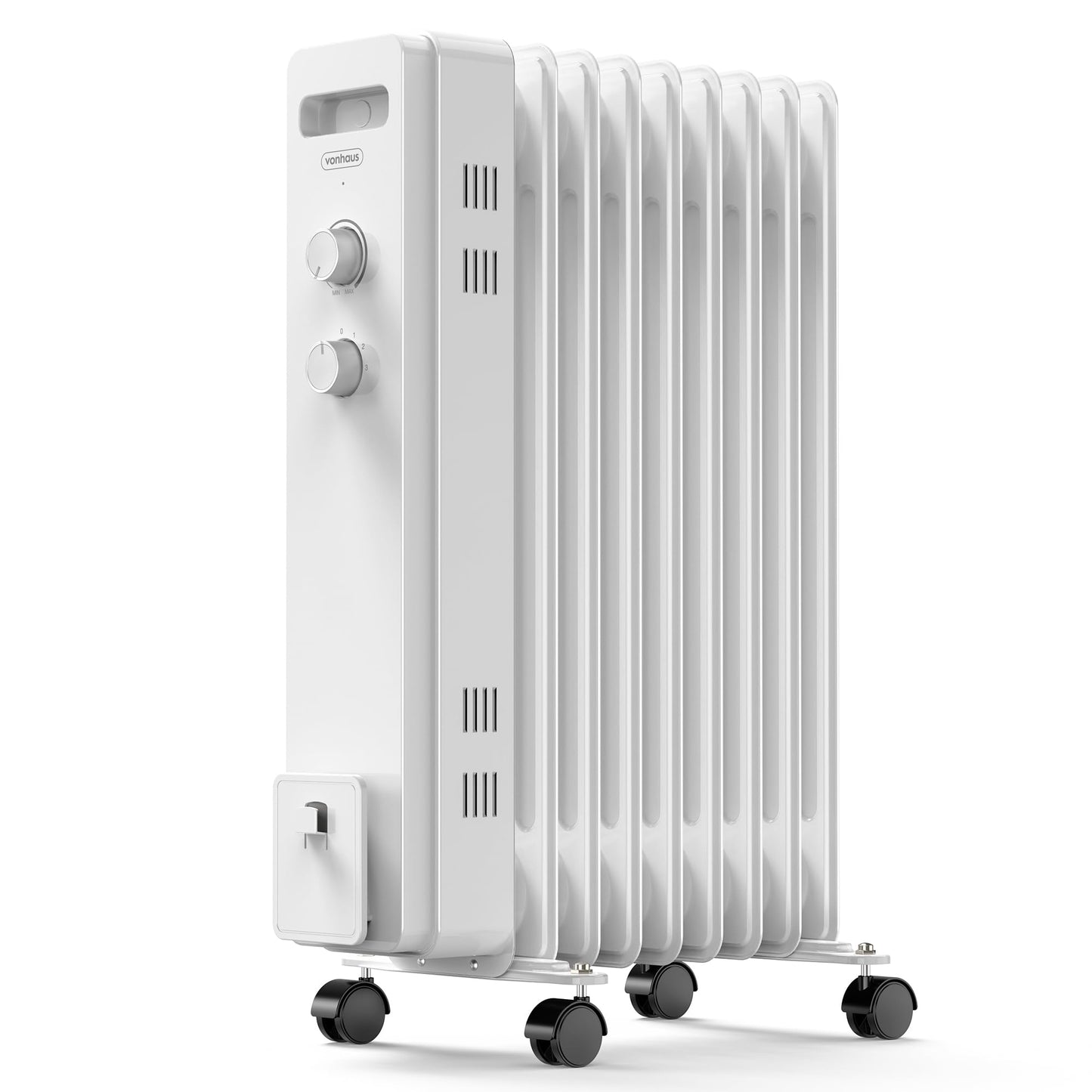 VonHaus Oil Filled Radiator 9 Fin – Oil Heater Portable Electric Free Standing 2000W for Home, Office, Any Room – Adjustable Thermostat, 3 Heat Settings, 4x Wheels, 1.5m Power Cable – 2 Year Warranty