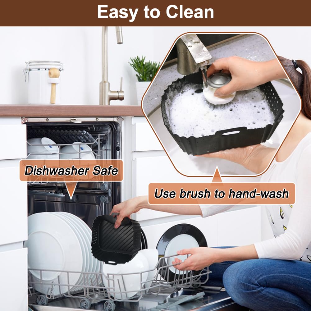 BYKITCHEN Air Fryer Silicone Liner for Ninja Double Stack XL 9.5L SL400UK, Perforated Air Fryer Liners Reusable, Airfryer Accessories for Ninja Double Stack Vertical Dual Drawer Airfryer (2 PCS)
