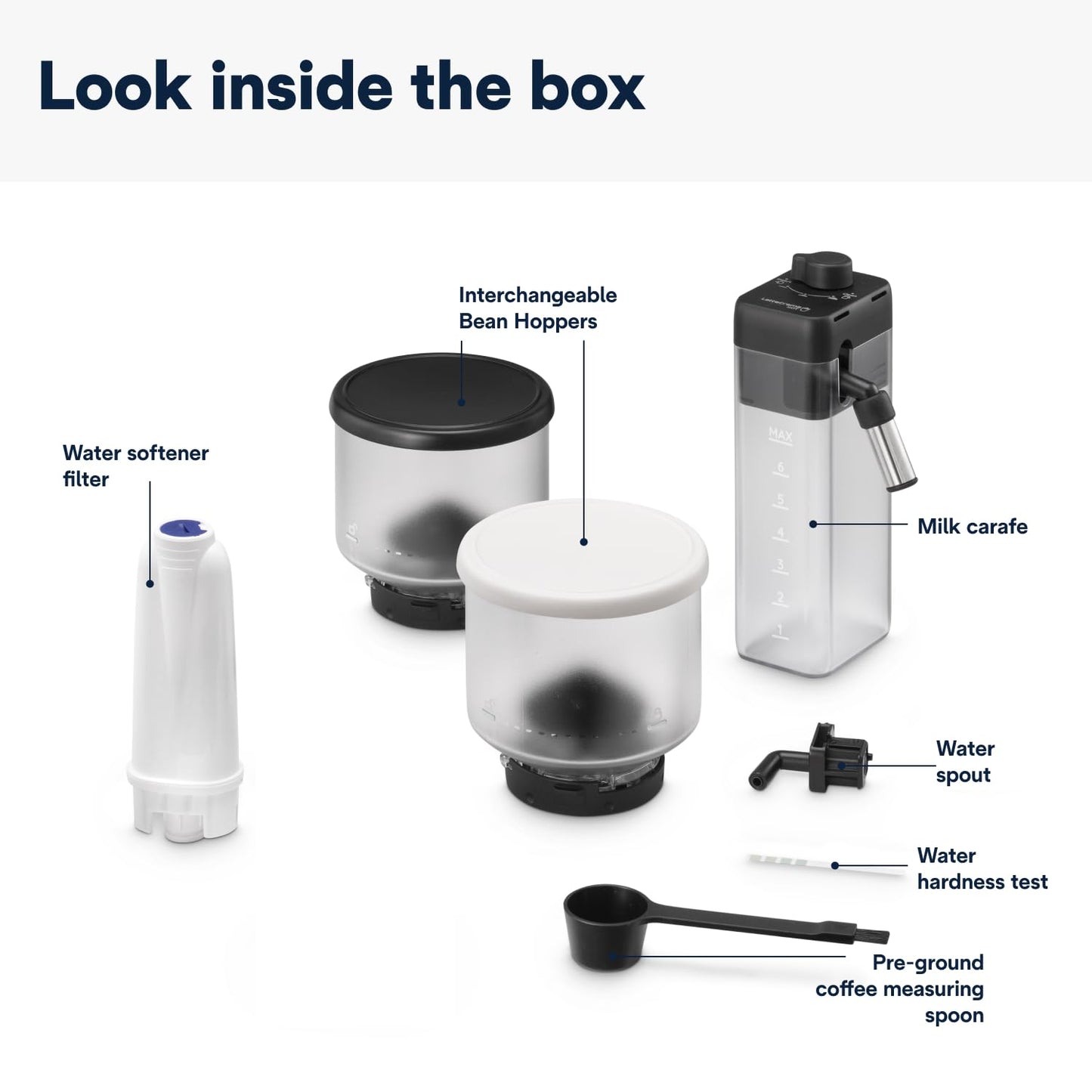 Delonghi Rivelia EXAM440.55.G, Fully Automatic Coffee Machine with LatteCrema Hot, Automatic Milk Frother, Compact Size Bean to Cup Coffee Machine, 16 Recipes, Full Touch Colored Display, Pebble Grey