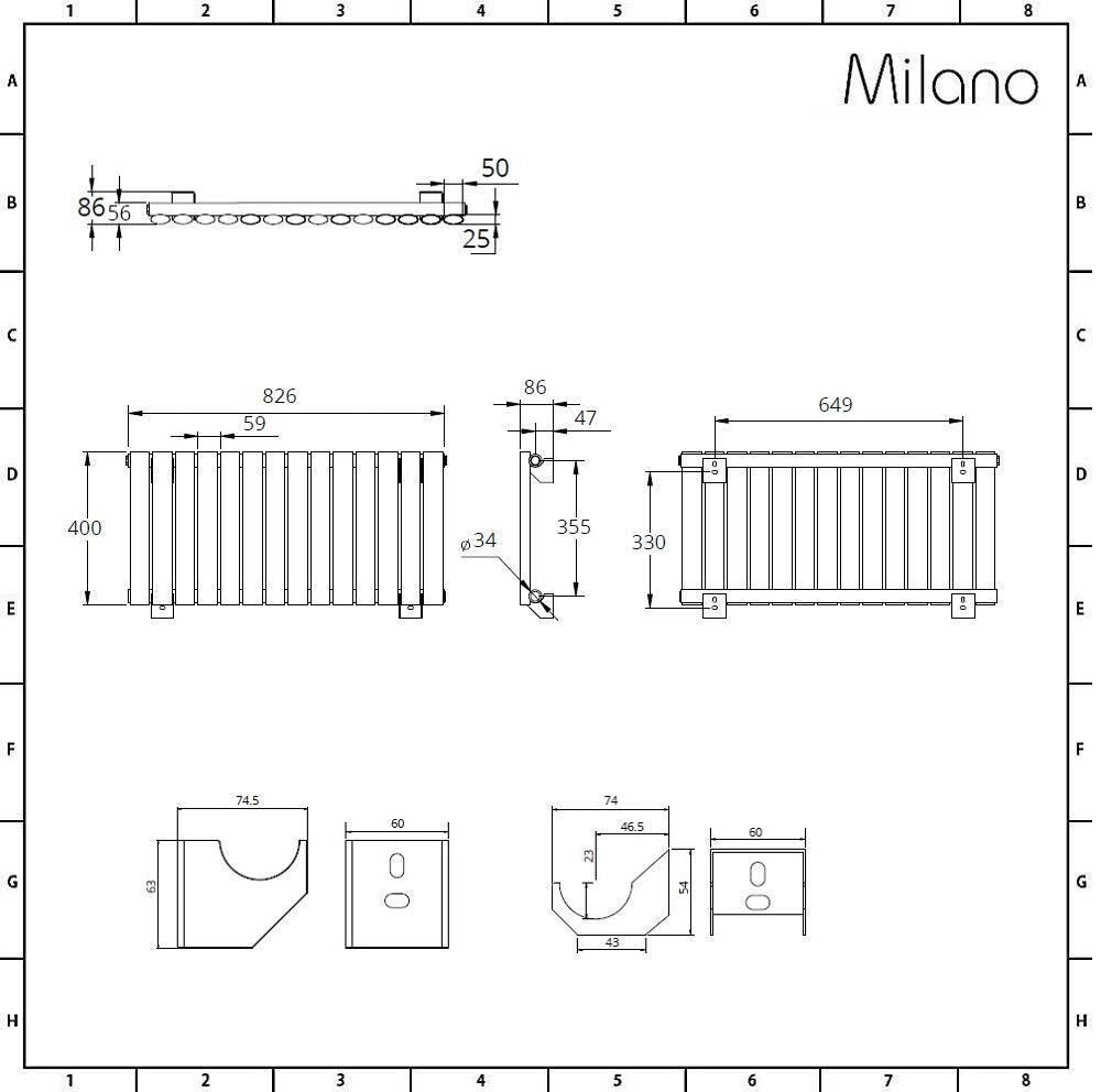 Milano Aruba - Anthracite Horizontal Single Oval Panel Radiator - 400mm x 413mm