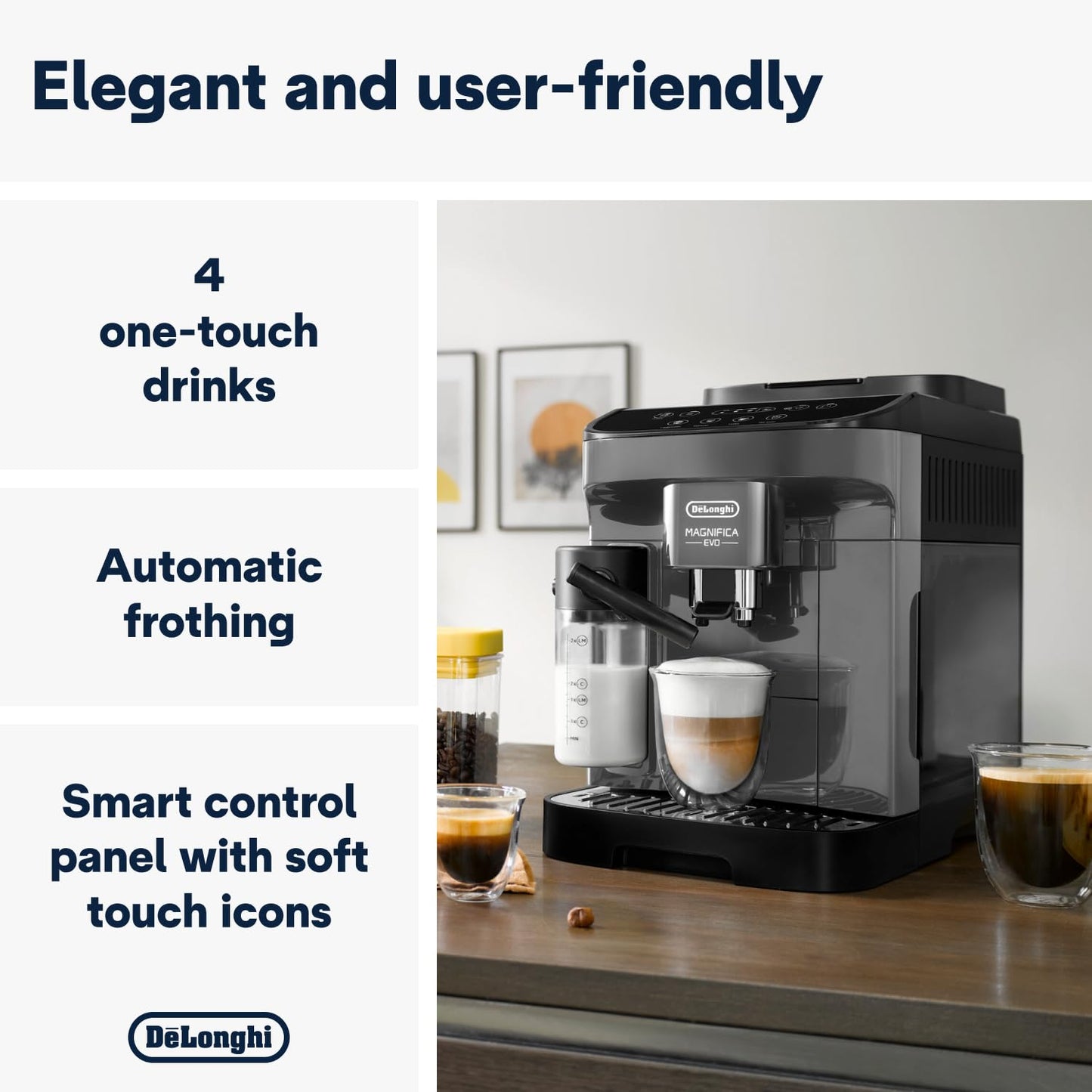 De'Longhi Magnifica Evo, Bean to Cup Coffee and Cappuccino Maker, 1450 watts, 250g bean container, 1.8L water container, ECAM292.81.B, Plastic, Black