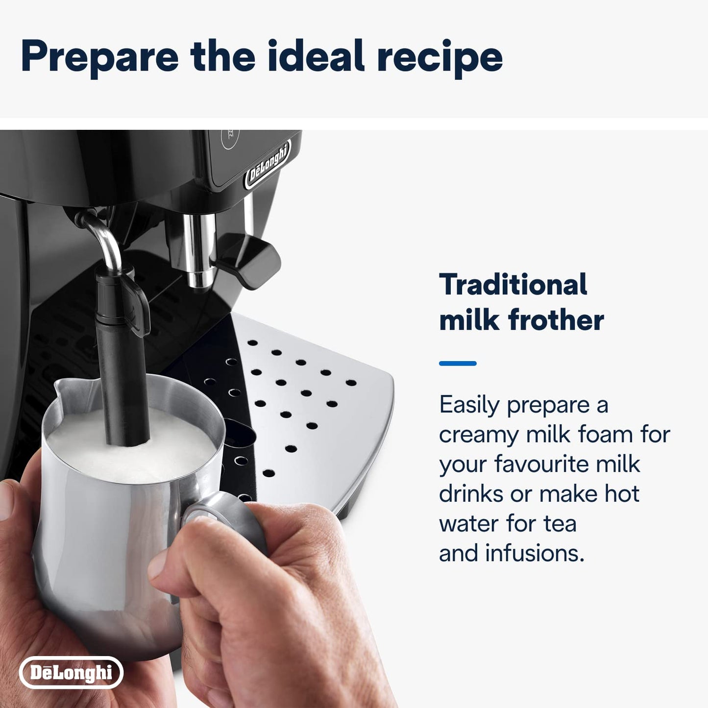 De'Longhi Magnifica Start ECAM220.60.B, Fully Automatic Bean to Cup Coffee Machine with 4 One-Touch Recipes, Soft-Touch Control Panel, Auto Milk, 1450W, Black