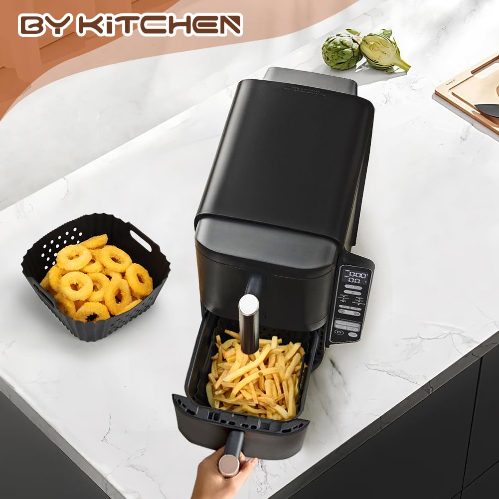 BYKITCHEN Silicone Air Fryer Liner for Ninja Double Stack Air Fryer XL SL400UK, Perforated 2PCS Air Fryer Liners, Air Fryer Accessories for Ninja Double Stack 9.5L Vertical Dual Drawer Air Fryer