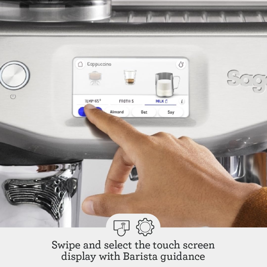Sage - The Barista Touch Impress - Bean to Cup Coffee Machine with Grinder and Milk Frother, Cappuchino, Latte, Espresso Maker, Easy to Use, 8 Presets, With Milk Jug, 1700 W, Brushed Stainless Steel