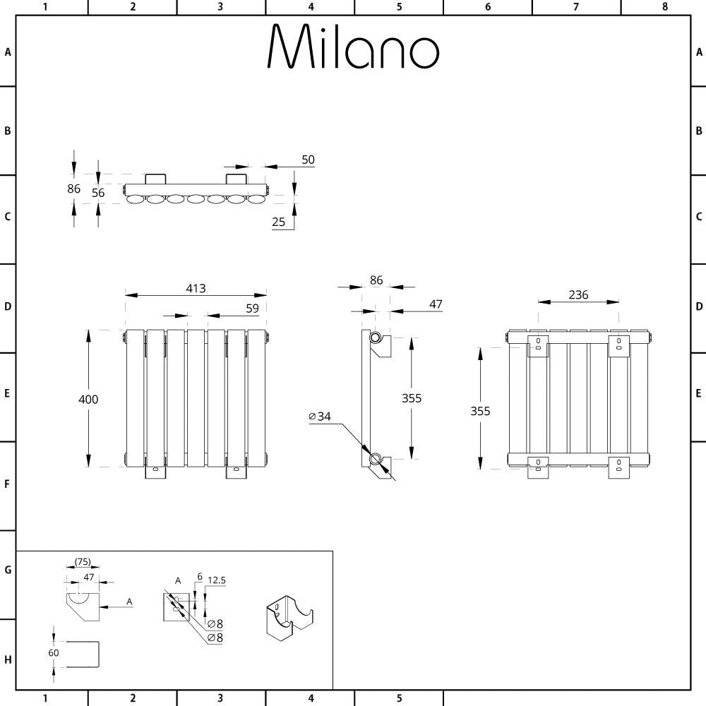 Milano Aruba White Horizontal Single Oval Panel Radiator - 400mm x 1652mm