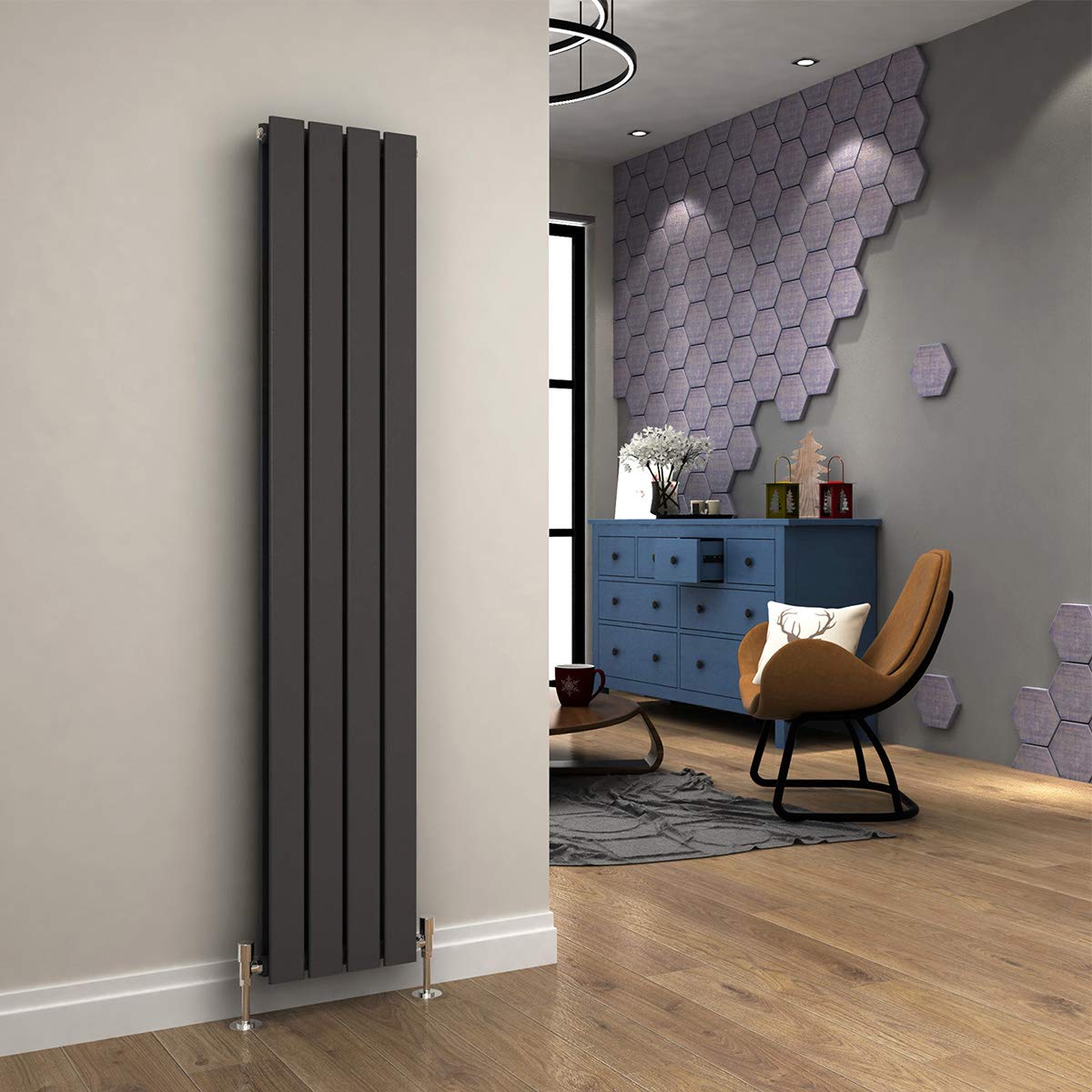 ELEGANT 1600 x 300 mm Vertical Designer Radiator Anthracite Double Flat Panel Column Tall Upright Central Heating Radiators