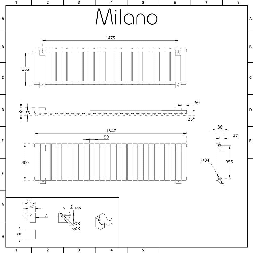 Milano Aruba - Anthracite Horizontal Single Oval Panel Radiator - 400mm x 413mm