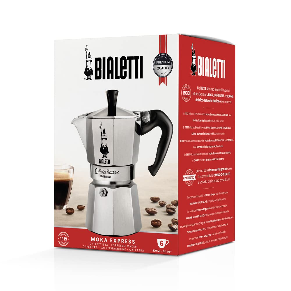 Bialetti Moka Express Espresso Maker for 6 Cups plus 250 g Perfect Moka Non-Induction 6 Cups (250 ml) Aluminium