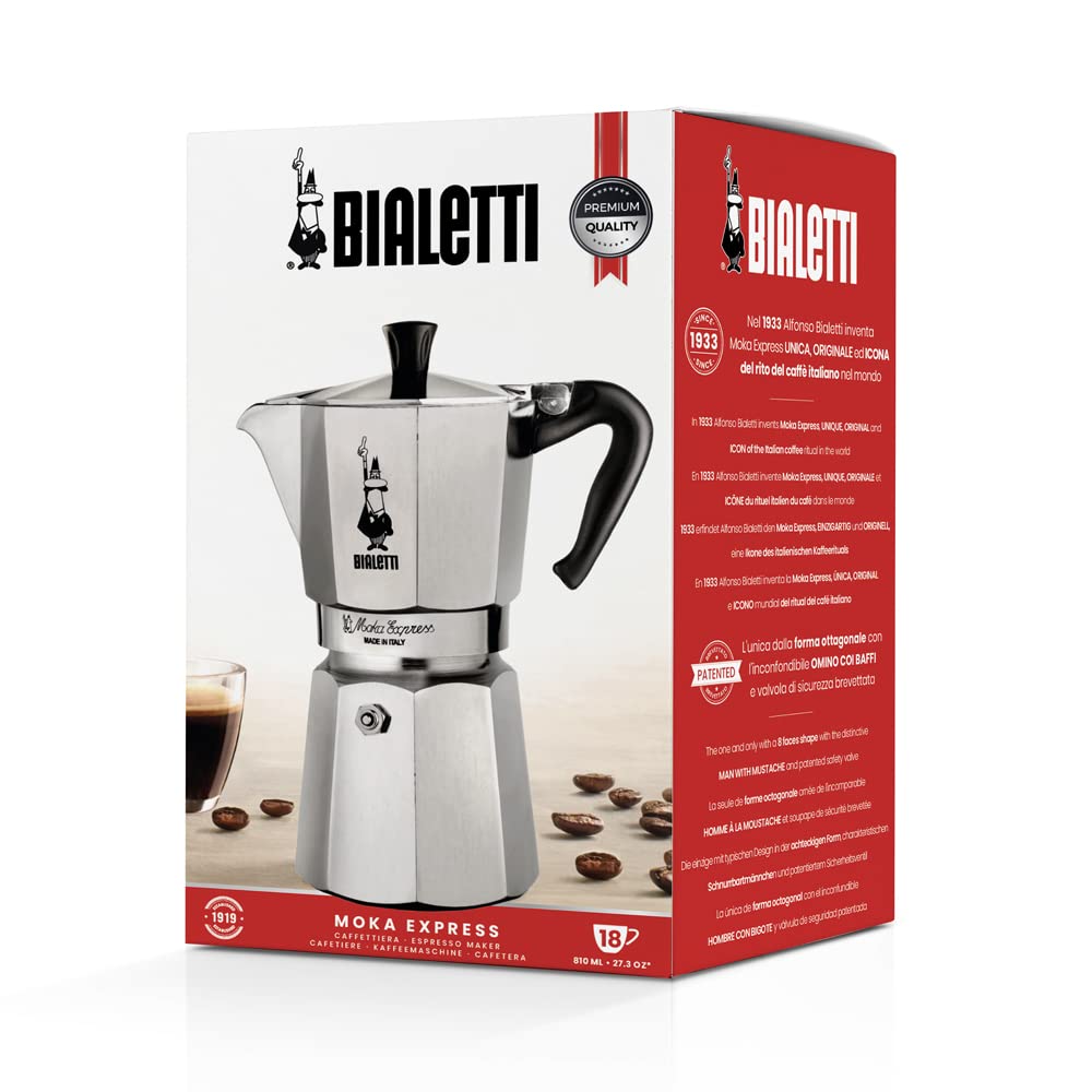 Bialetti Moka Express Aluminium Stovetop Coffee Maker, Silver, 1 Cup