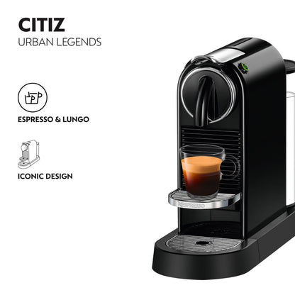 Nespresso De'Longhi CitiZ EN167.B, Capsule, Single-Serve Pod Coffee Machine, Compact Design, 19 Bar Pressure, 2 Cup Sizes, Welcome Set Included, Black, 1260 W