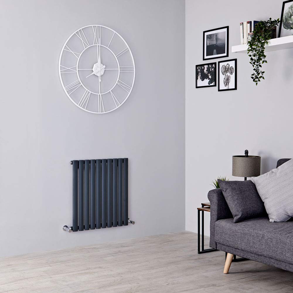 Milano Aruba Anthracite Horizontal Single Oval Panel Radiator - 400mm x 413mm