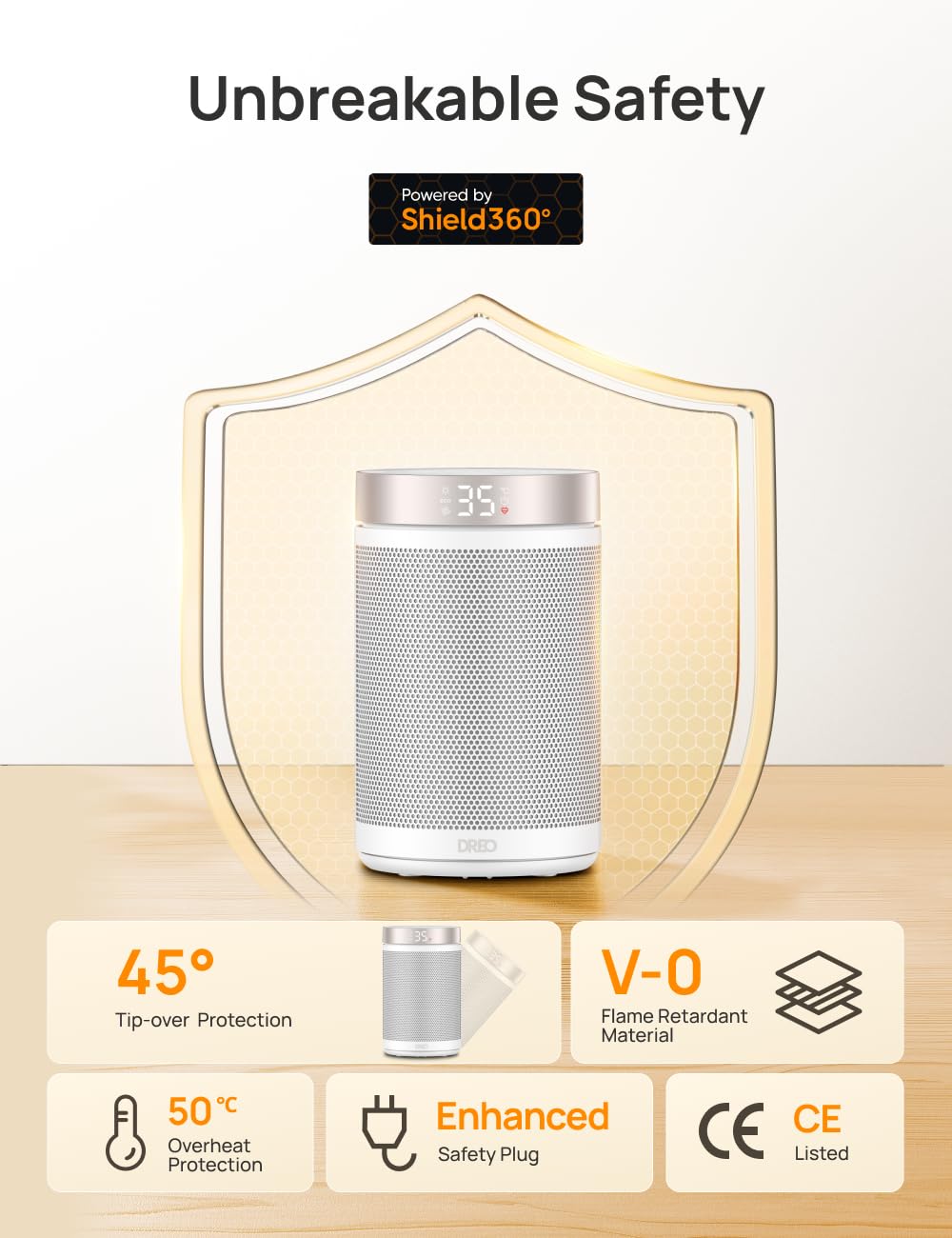 Dreo Electric Heater, 1500W Energy Efficient Space Room Heater, Upgrade Remote Portable Ceramic Fan Heaters, Thermostat, 3 Modes 12H Timer, Overheat & Tip Over Protection, for Bedroom, Atom 316, Gold