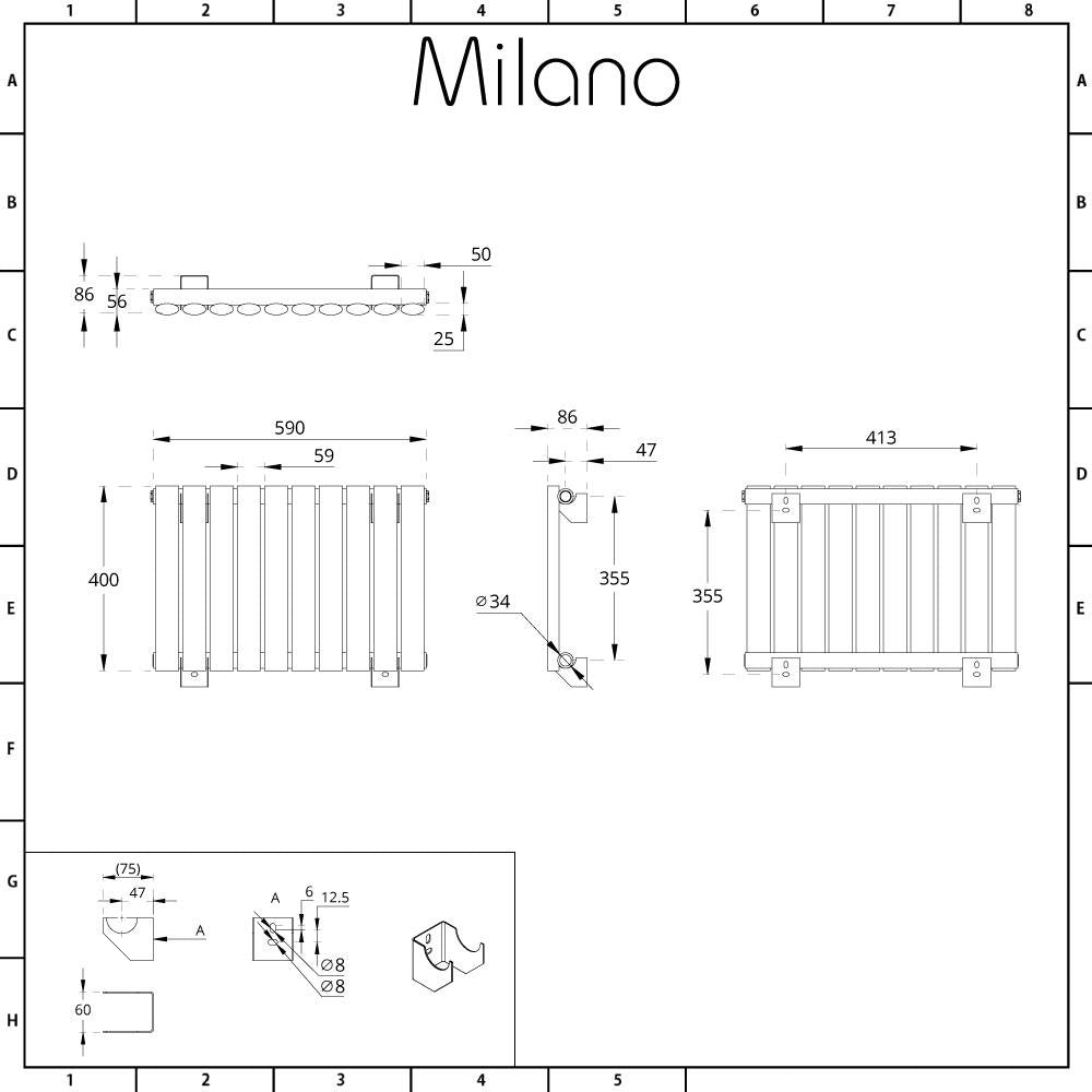 Milano Aruba White Horizontal Single Oval Panel Radiator - 400mm x 1652mm