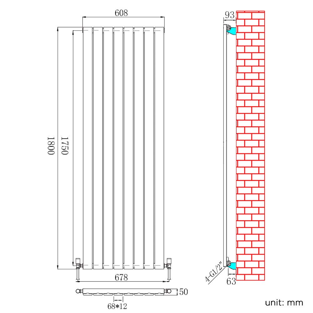 ELEGANT 1600 x 300 mm Vertical Designer Radiator Anthracite Double Flat Panel Column Tall Upright Central Heating Radiators