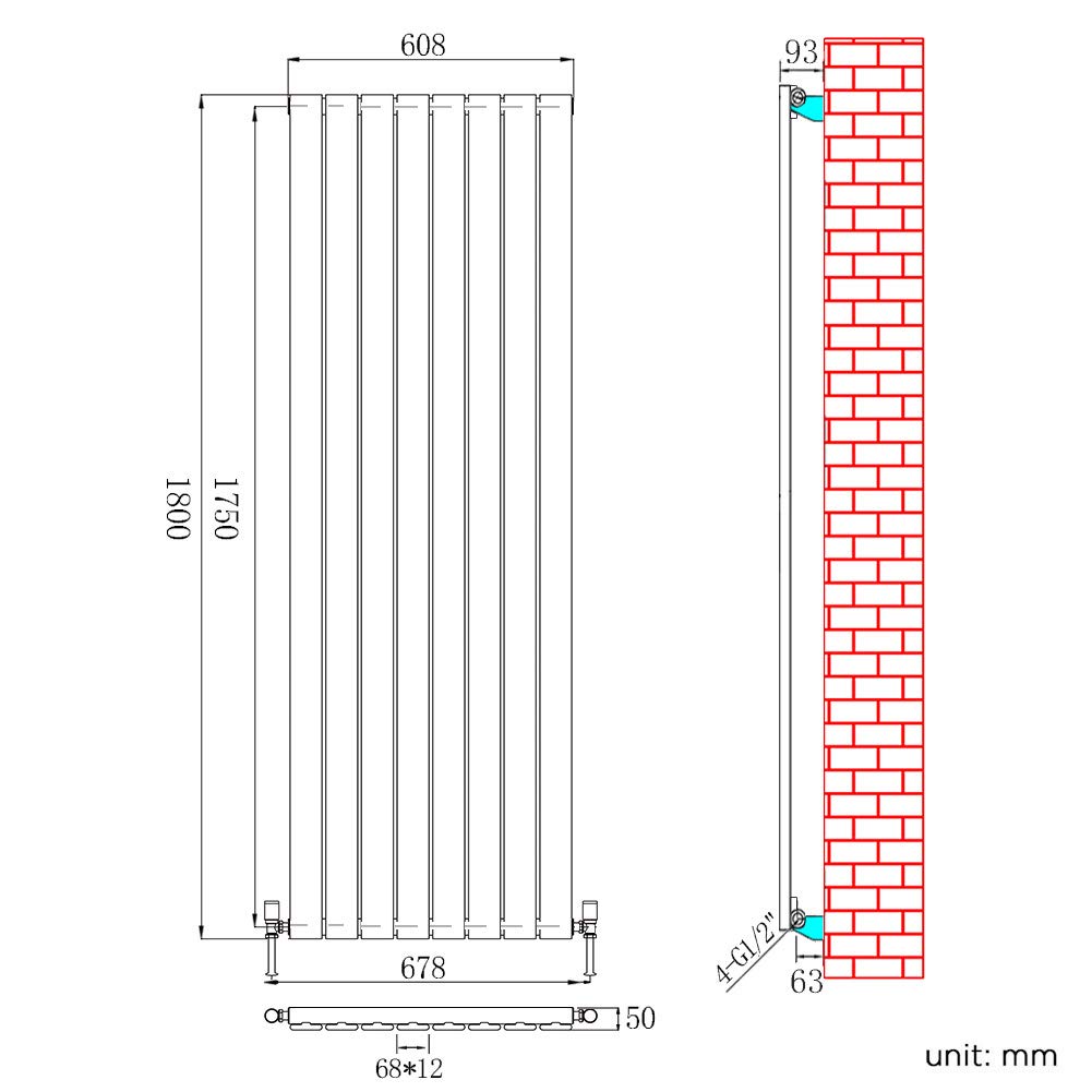 ELEGANT Radiators Vertical White Tall Single Bathroom Kitchen Designer Radiator Flat Panel 1800 x 452 mm