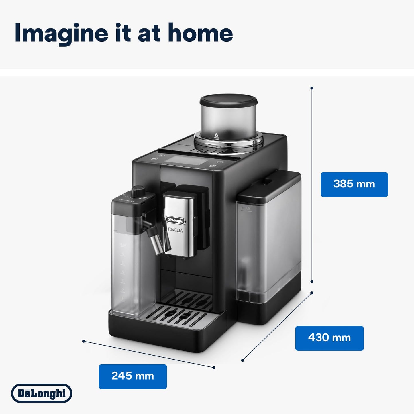 Delonghi Rivelia EXAM440.55.G, Fully Automatic Coffee Machine with LatteCrema Hot, Automatic Milk Frother, Compact Size Bean to Cup Coffee Machine, 16 Recipes, Full Touch Colored Display, Pebble Grey