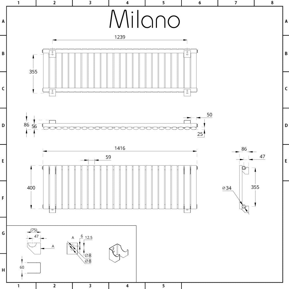 Milano Aruba - Anthracite Horizontal Single Oval Panel Radiator - 400mm x 413mm