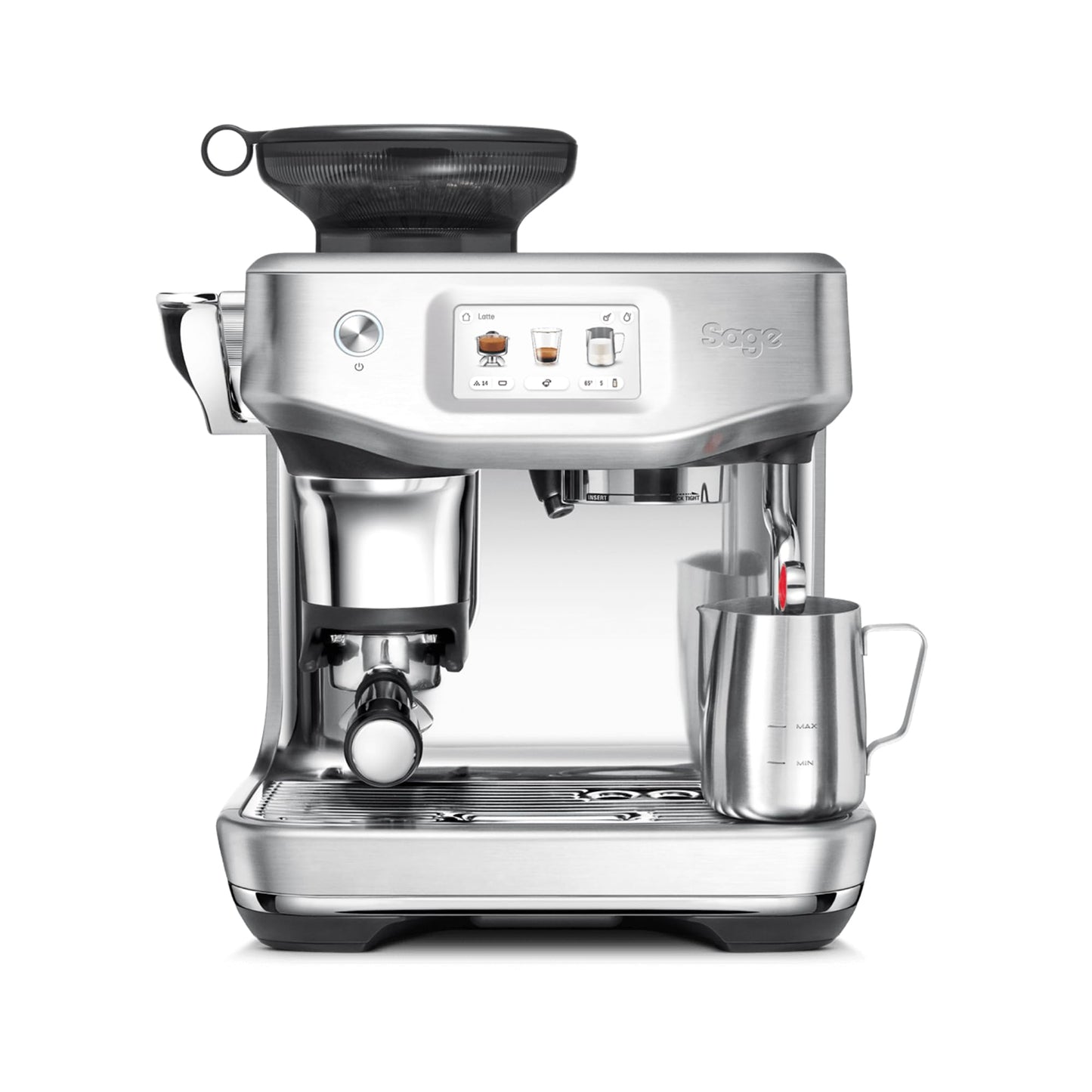 Sage - The Barista Touch Impress - Bean to Cup Coffee Machine with Grinder and Milk Frother, Cappuchino, Latte, Espresso Maker, Easy to Use, 8 Presets, With Milk Jug, 1700 W, Brushed Stainless Steel