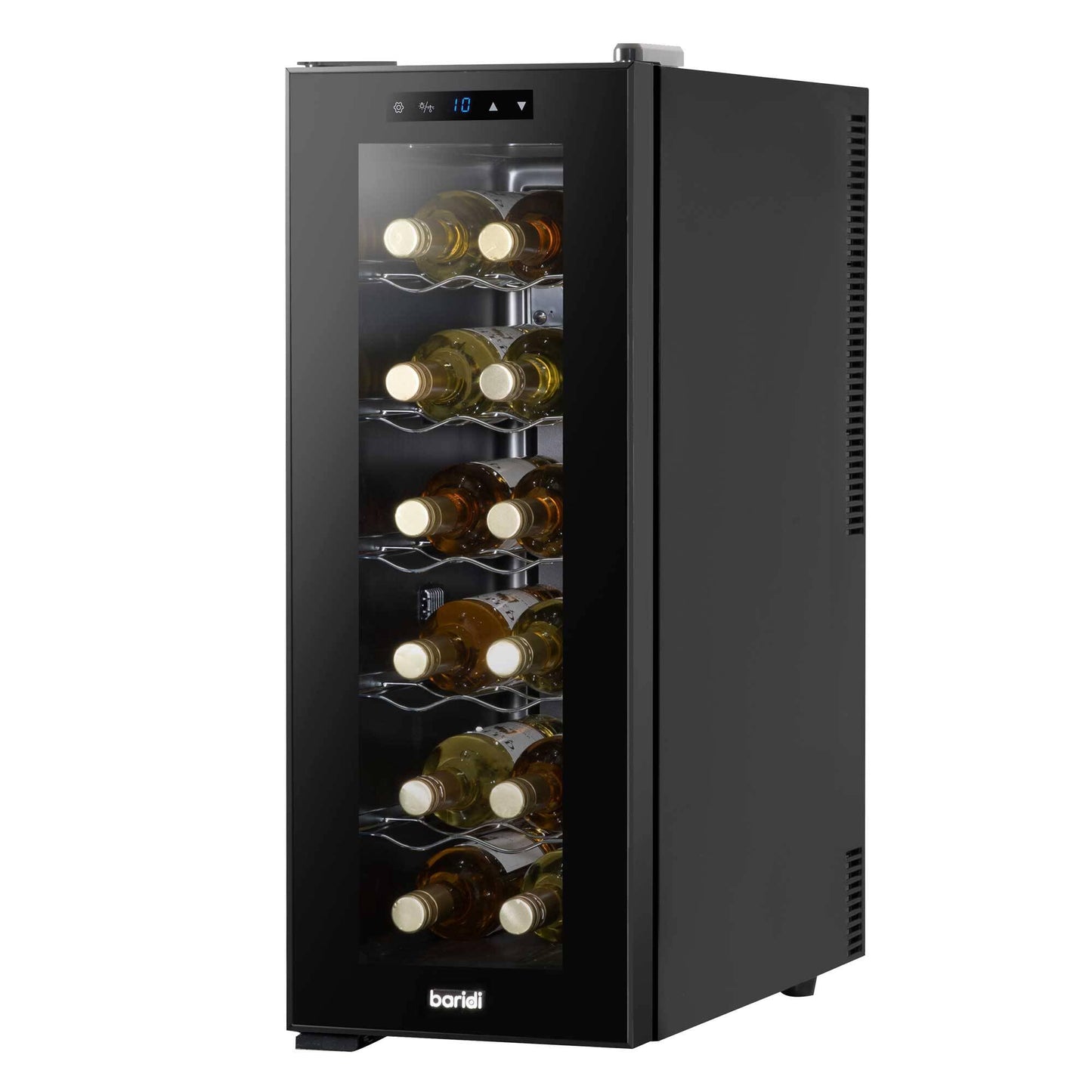 Baridi Black 12 Bottle Wine Fridge Cooler, Super Quiet 25dB, Touch Control, LED - DH73