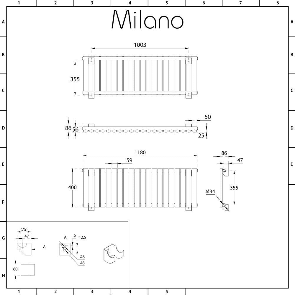 Milano Aruba - Anthracite Horizontal Single Oval Panel Radiator - 400mm x 413mm