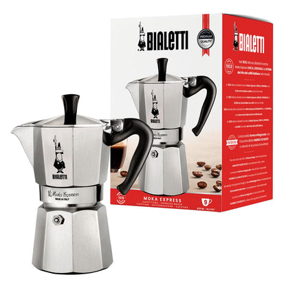 Bialetti Moka Express Aluminium Stovetop Coffee Maker, Silver, 1 Cup