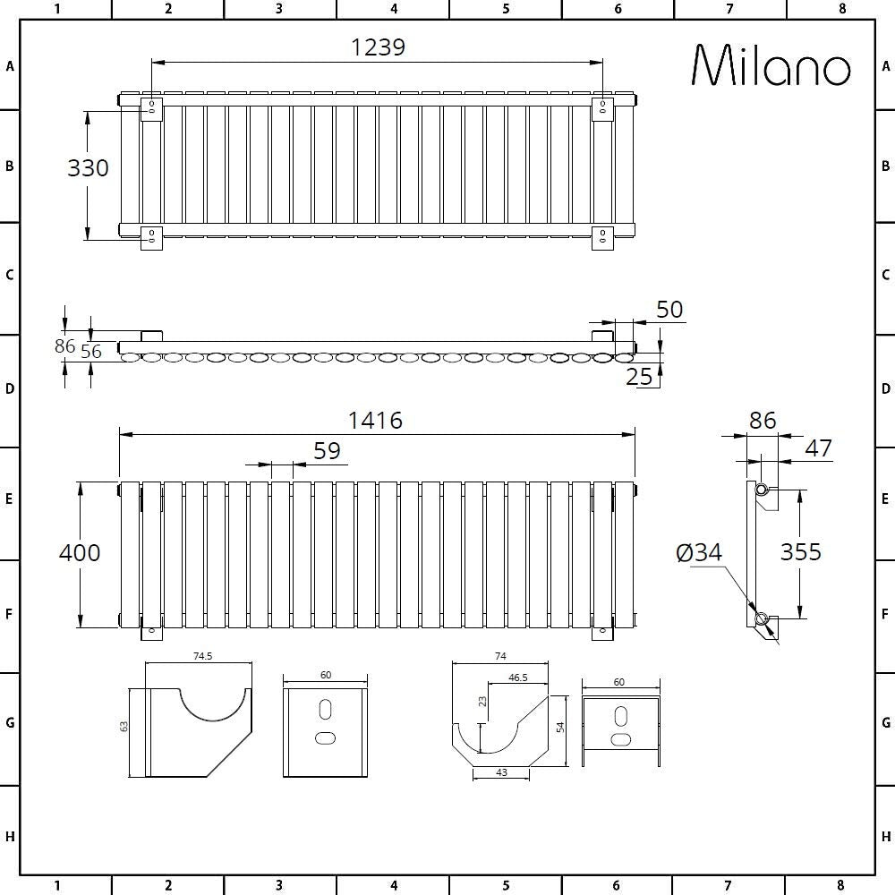 Milano Aruba Anthracite Horizontal Single Oval Panel Radiator - 400mm x 413mm