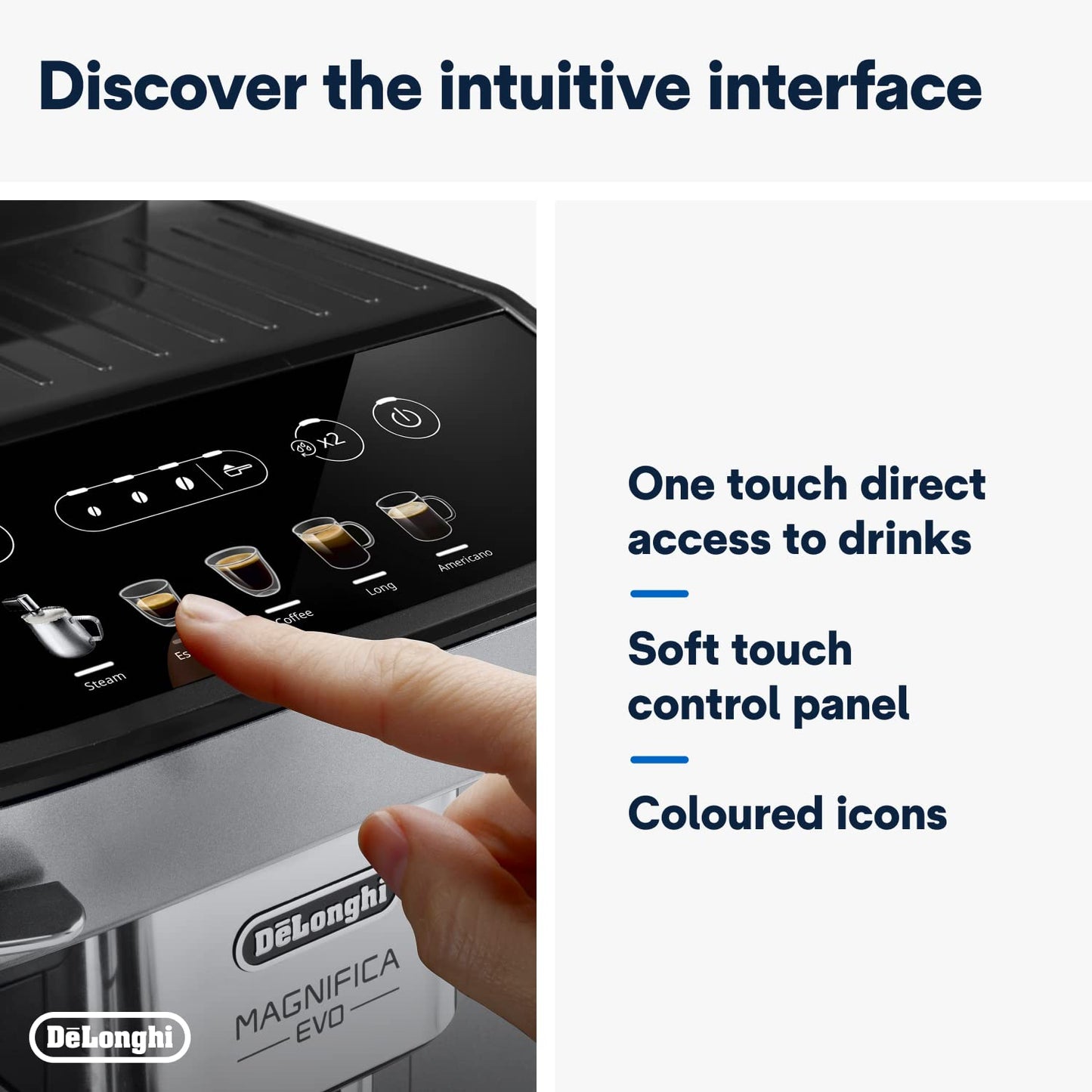 De'Longhi Magnifica Evo, Bean to Cup Coffee and Cappuccino Maker, 1450 watts, 250g bean container, 1.8L water container, ECAM292.81.B, Plastic, Black