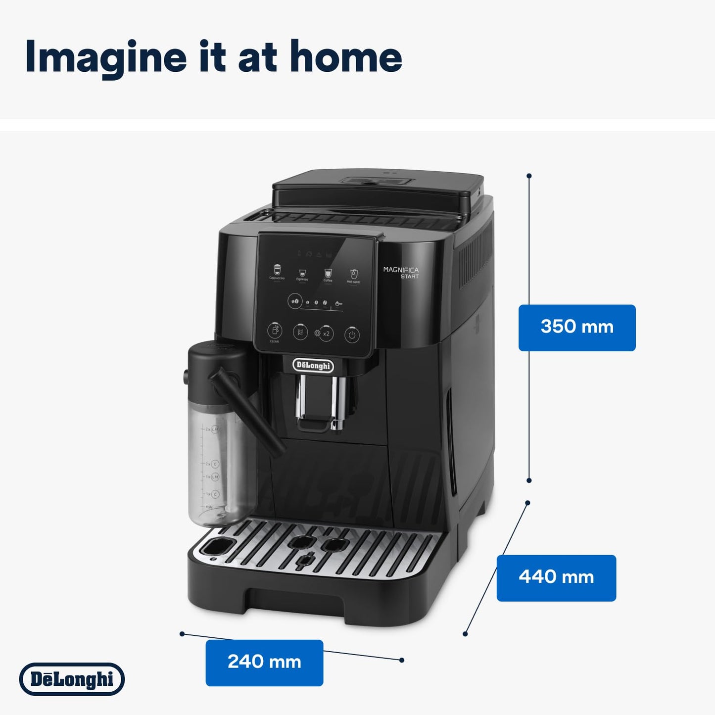 De'Longhi Magnifica Start ECAM220.60.B, Fully Automatic Bean to Cup Coffee Machine with 4 One-Touch Recipes, Soft-Touch Control Panel, Auto Milk, 1450W, Black
