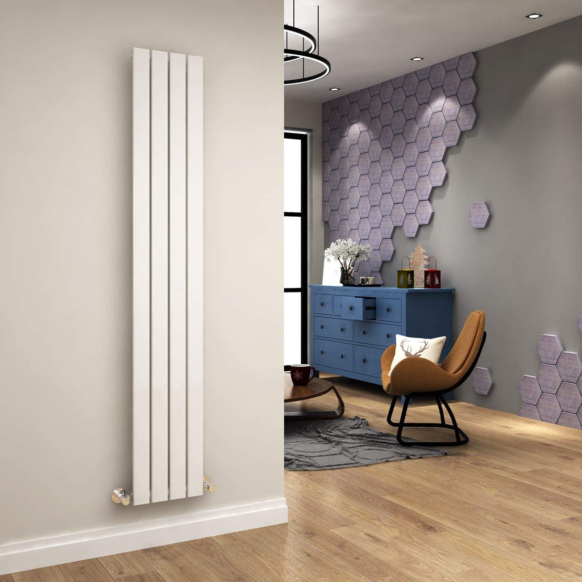 ELEGANT Radiators Vertical White Tall Single Bathroom Kitchen Designer Radiator Flat Panel 1800 x 452 mm