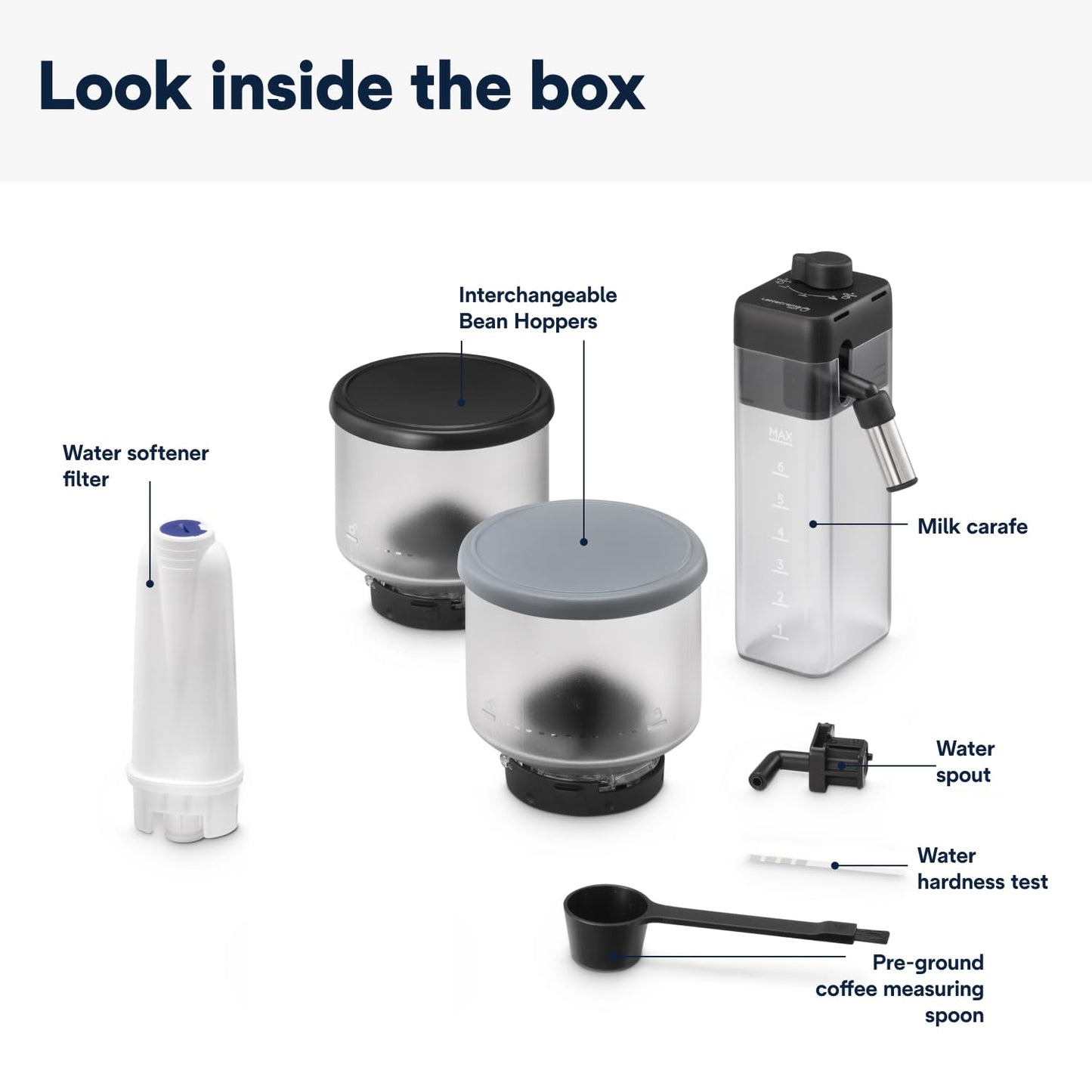 Delonghi Rivelia EXAM440.55.G, Fully Automatic Coffee Machine with LatteCrema Hot, Automatic Milk Frother, Compact Size Bean to Cup Coffee Machine, 16 Recipes, Full Touch Colored Display, Pebble Grey