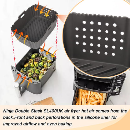 BYKITCHEN Air Fryer Silicone Liner for Ninja Double Stack XL 9.5L SL400UK, Perforated Air Fryer Liners Reusable, Airfryer Accessories for Ninja Double Stack Vertical Dual Drawer Airfryer (2 PCS)