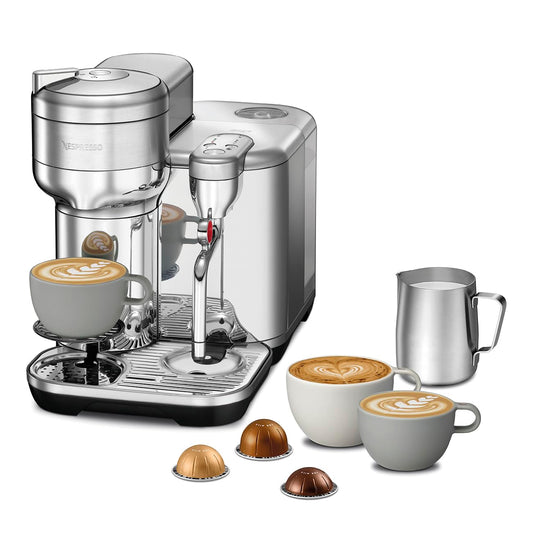 Nespresso Vertuo Creatista Automatic Pod Coffee Machine with Milk Frother Wand for Cappuccino, Flat White and Espresso by Sage, Stainless Steel