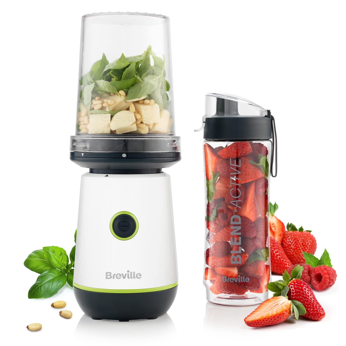 Breville Blend Active Personal Blender & Smoothie Maker | 350W | 2 Portable Blend Active Bottles (600ml) | Leak Proof Lids | White & Pink [VBL248]