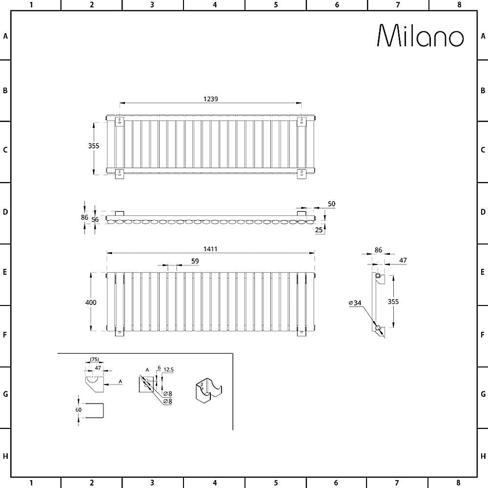 Milano Aruba - Anthracite Horizontal Single Oval Panel Radiator - 400mm x 413mm