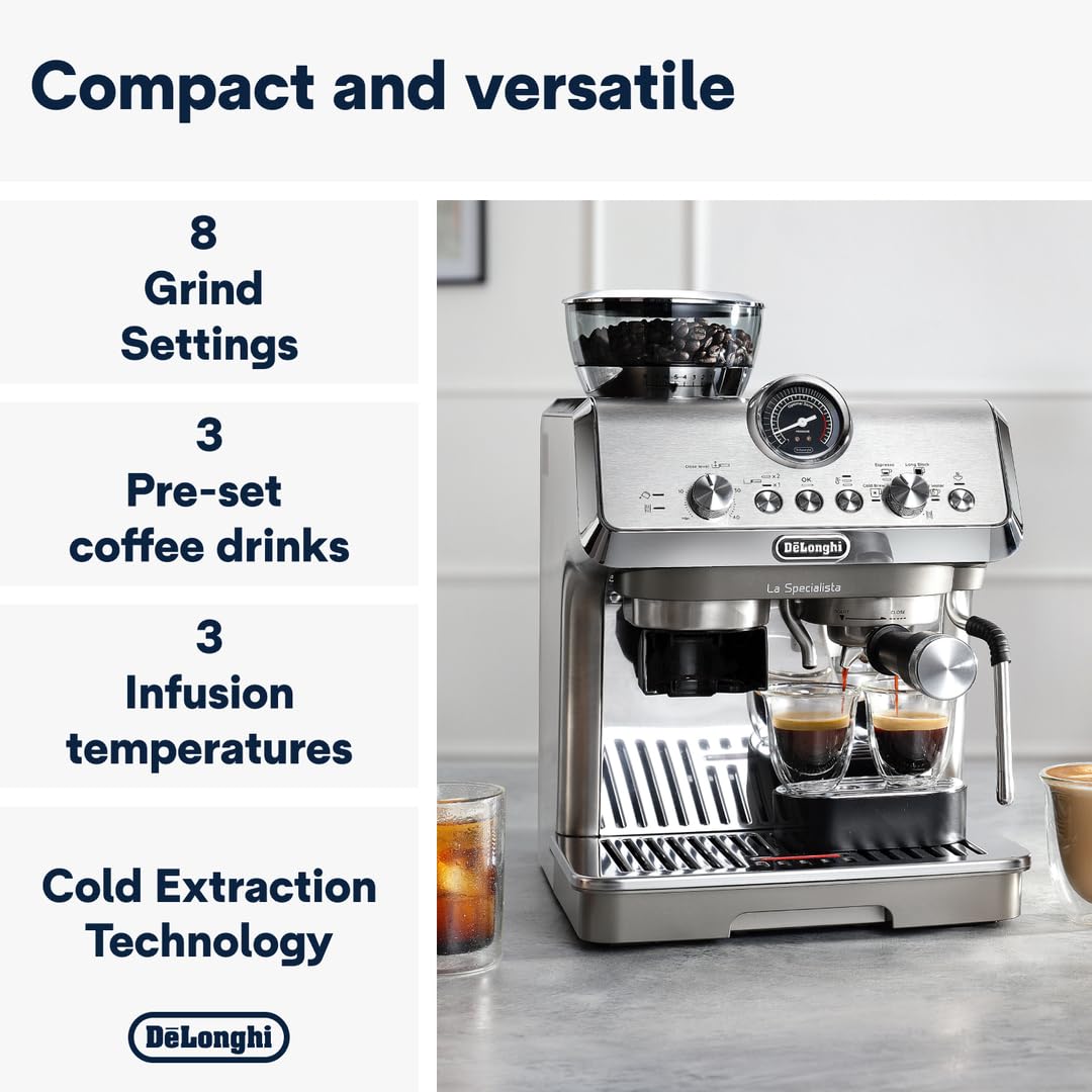 De'Longhi La Specialista Metal Barista Pump Espresso Machine, Bean to Cup Coffee and Cappuccino Maker, EC9155.MB, 1450W, Silver